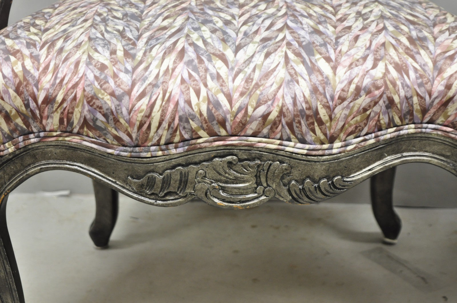 Vintage Italian Baroque Rococo Style Silver Leaf Gilt Lounge Arm Chairs - a Pair