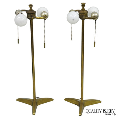 Vintage Gerald Thurston Stiffel Mid Century Modern Brass Tripod Table Lamp Pair