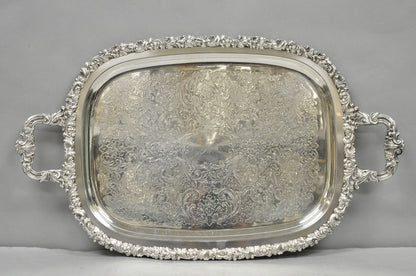 Vintage Gorham YC1466 Silver Plated Floral Repousse Bar Serving Tray w Handles