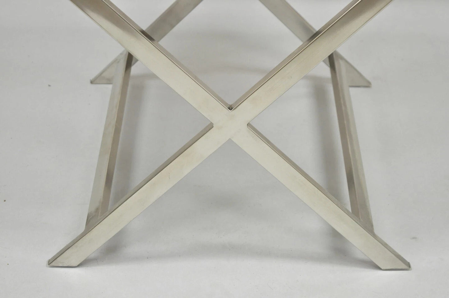 Modern Chrome Frame X-Form Metal Curule Stool with Cowhide Upholstery