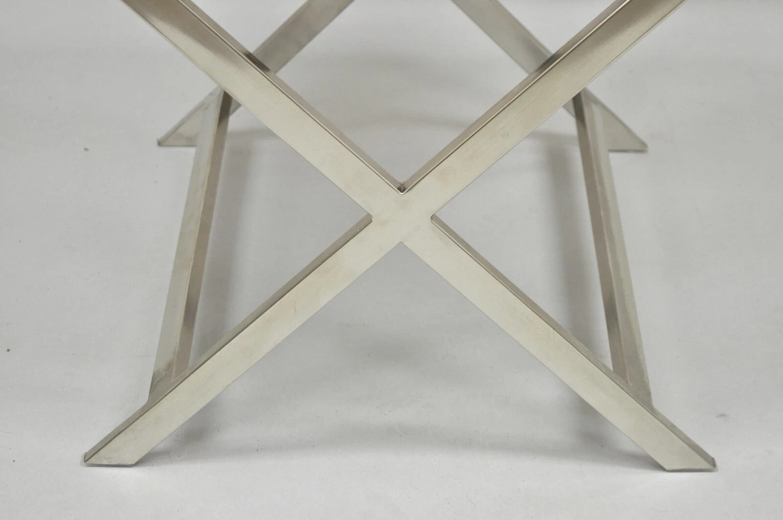 Modern Chrome Frame X-Form Metal Curule Stool with Cowhide Upholstery