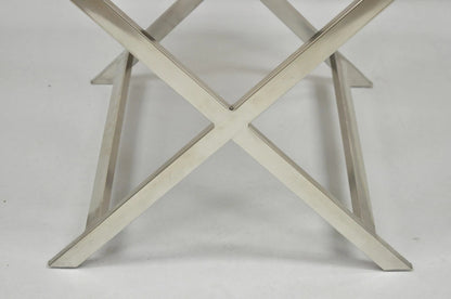 Modern Chrome Frame X-Form Metal Curule Stool with Cowhide Upholstery