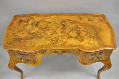 Vintage Italian Rococo French Country Burl Wood Olive Wood Inlay Writing Desk