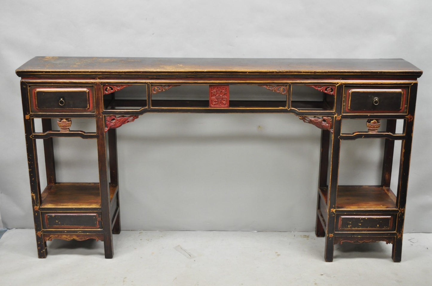 Antique Chinese Carved Hardwood Altar Console Table Sideboard Buffet w/ Drawers