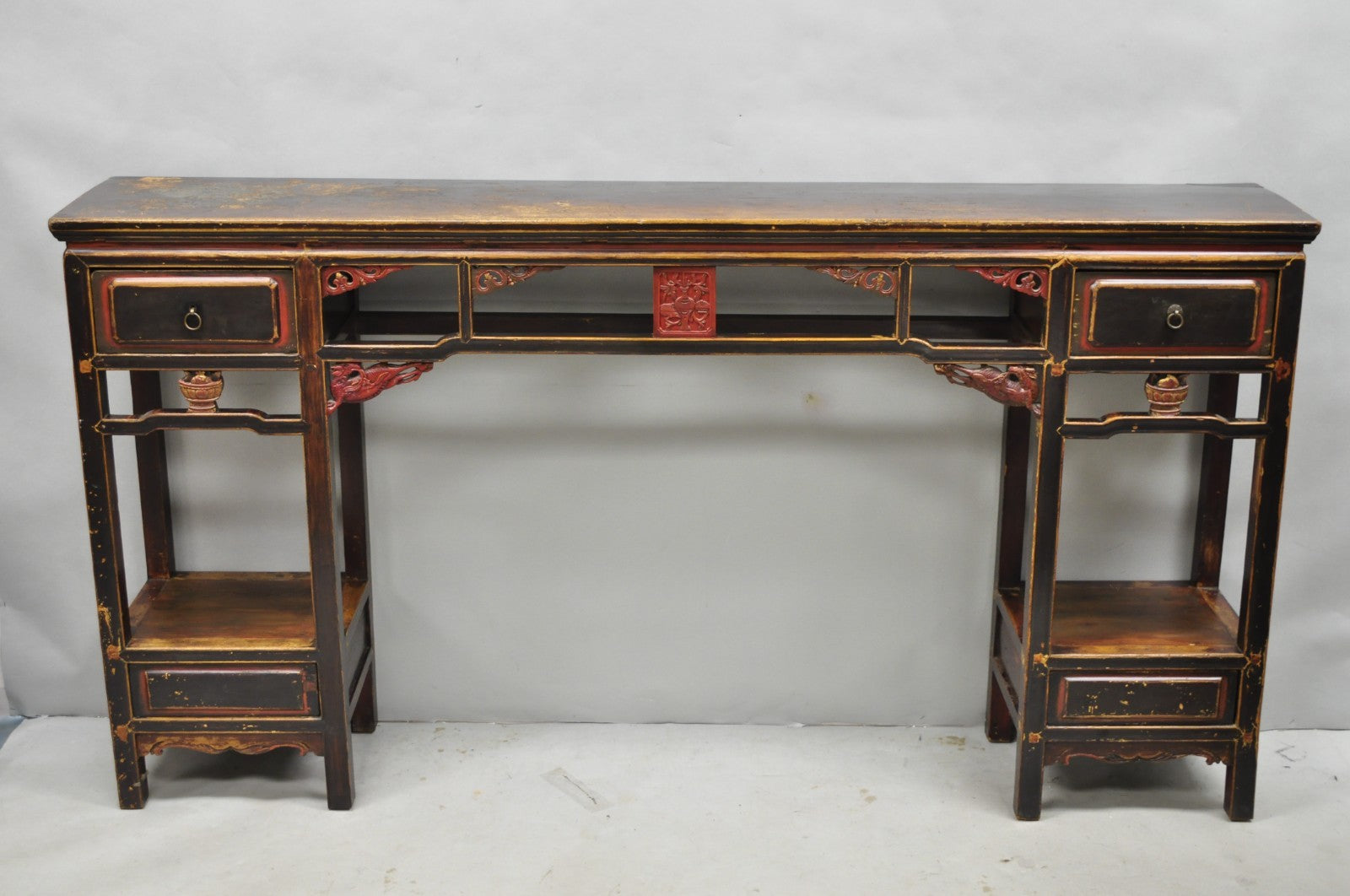 Antique Chinese Carved Hardwood Altar Console Table Sideboard Buffet w/ Drawers