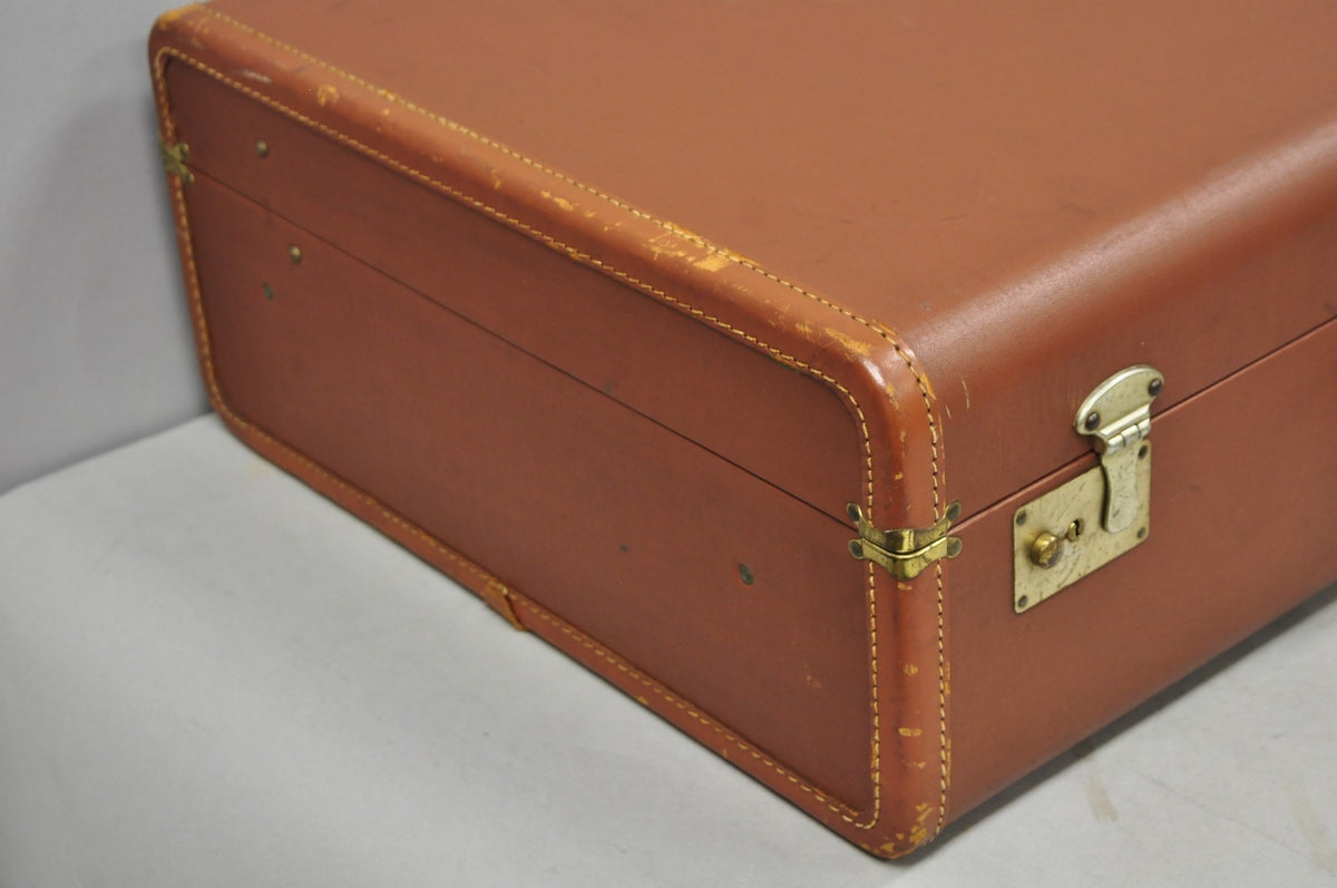 Vintage Art Deco Brown Hard Shell 24" Travel Suitcase Luggage w/ Fitted Interior