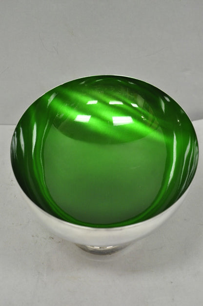 Vintage Wallace 9100 Modern Green Enamel Silver Plated Oval Serving Fruit Bowl