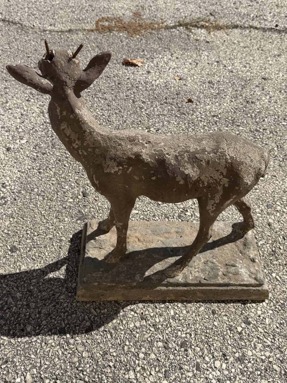 Vintage French Standing Deer Small 19" Cement Concrete Stone Garden Statue