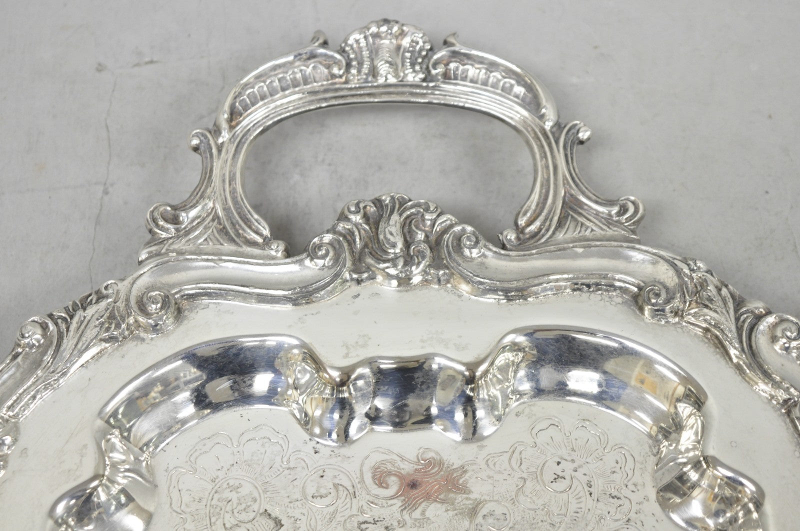 Vintage Sheffield Baroque Silver Plated Long Narrow Serving Platter Bar Tray