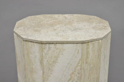 Vintage Postmodern Travertine Stone Small 20" Modern Pedestal Stand Side Table