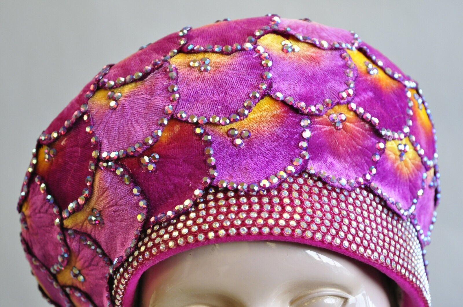 Vintage Jack McConnell Pink Sunset Flower Petal Studded Church Derby Hat Crown