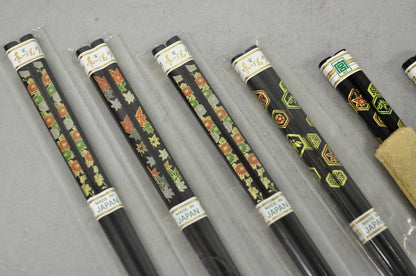 Vintage Japanese Oriental Chopsticks w/ 2 Custom Silk Gold Sleeves - 6 Pc Set