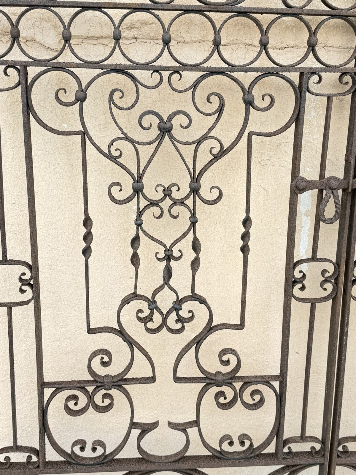 Antique Spanish Renaissance Scrolling Wrought Iron 57 x 47 Garden Entry Gate Set