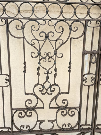 Antique Spanish Renaissance Scrolling Wrought Iron 57 x 47 Garden Entry Gate Set