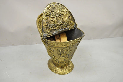 Antique English Renaissance Unicorn & Lion Brass Figural Coal Bucket Log Bin