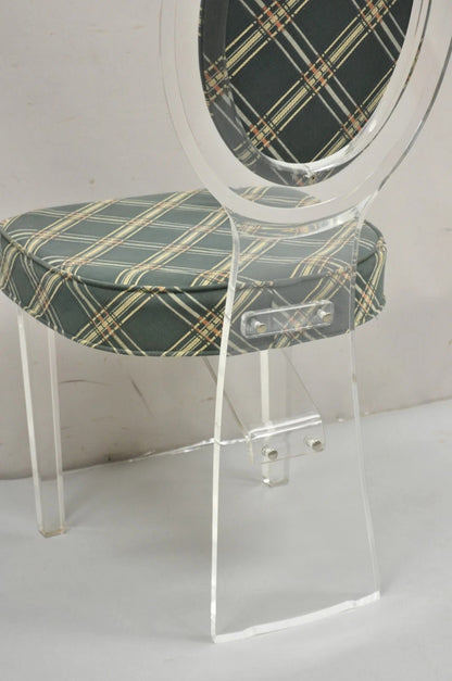 Vintage Hill Mid Century Modern Lucite Oval Back Upholstered Vanity Side Chair