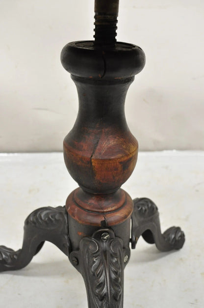 Antique American Victorian Cast Iron Wood Pedestal Adjustable Piano Bench Stool