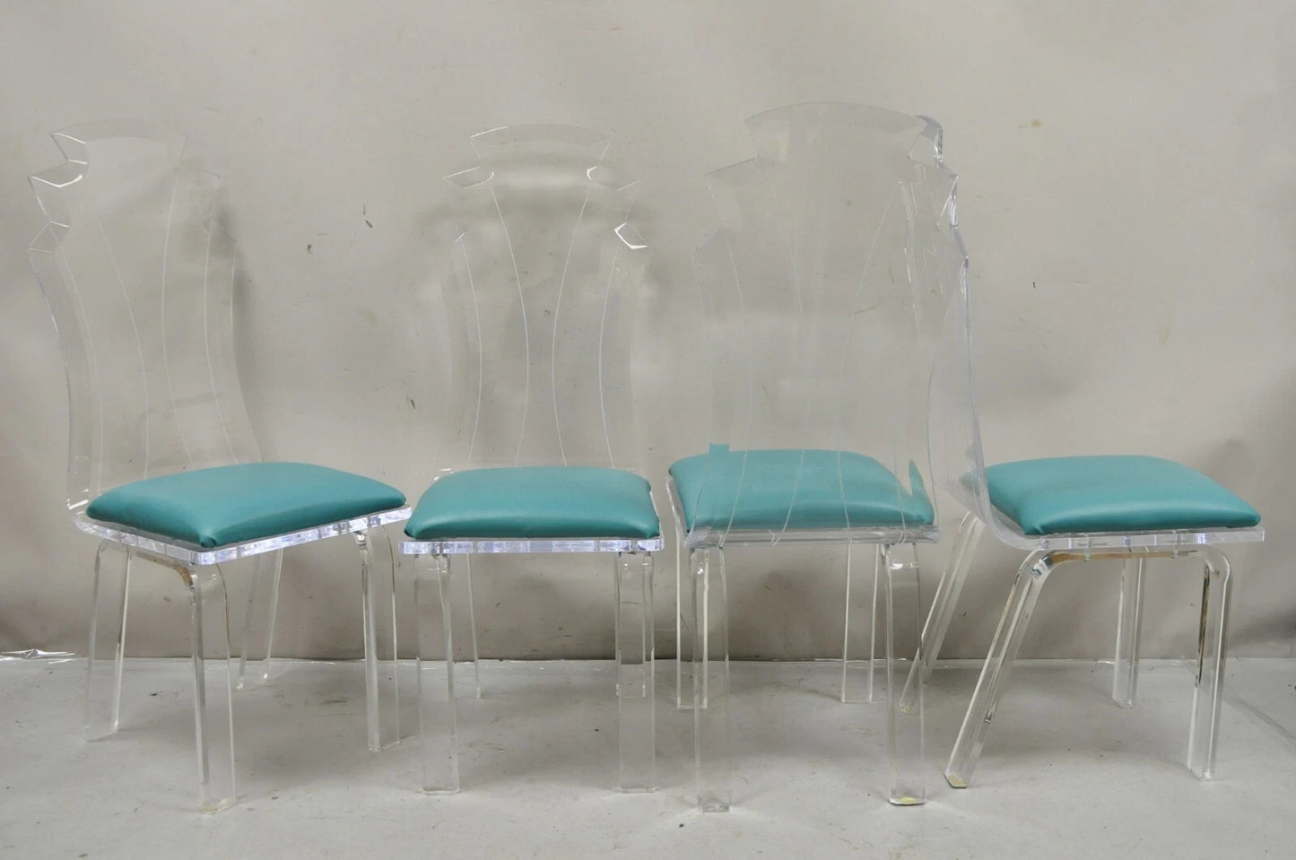 Vintage Mid Century Modern Sculptural Lucite Dining Table & 4 Chairs - 5 Pc Set