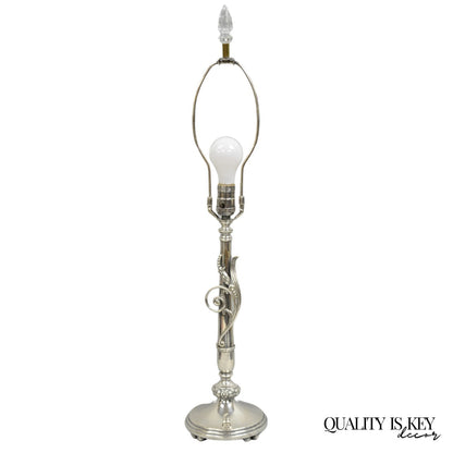 Antique French Art Nouveau Silver Plated Scrollwork Column Small Table Lamp
