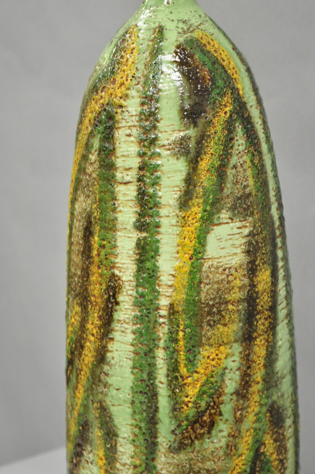 Vintage Italian Mid Century Modern Green Pottery Glazed Ceramic Tall Table Lamp
