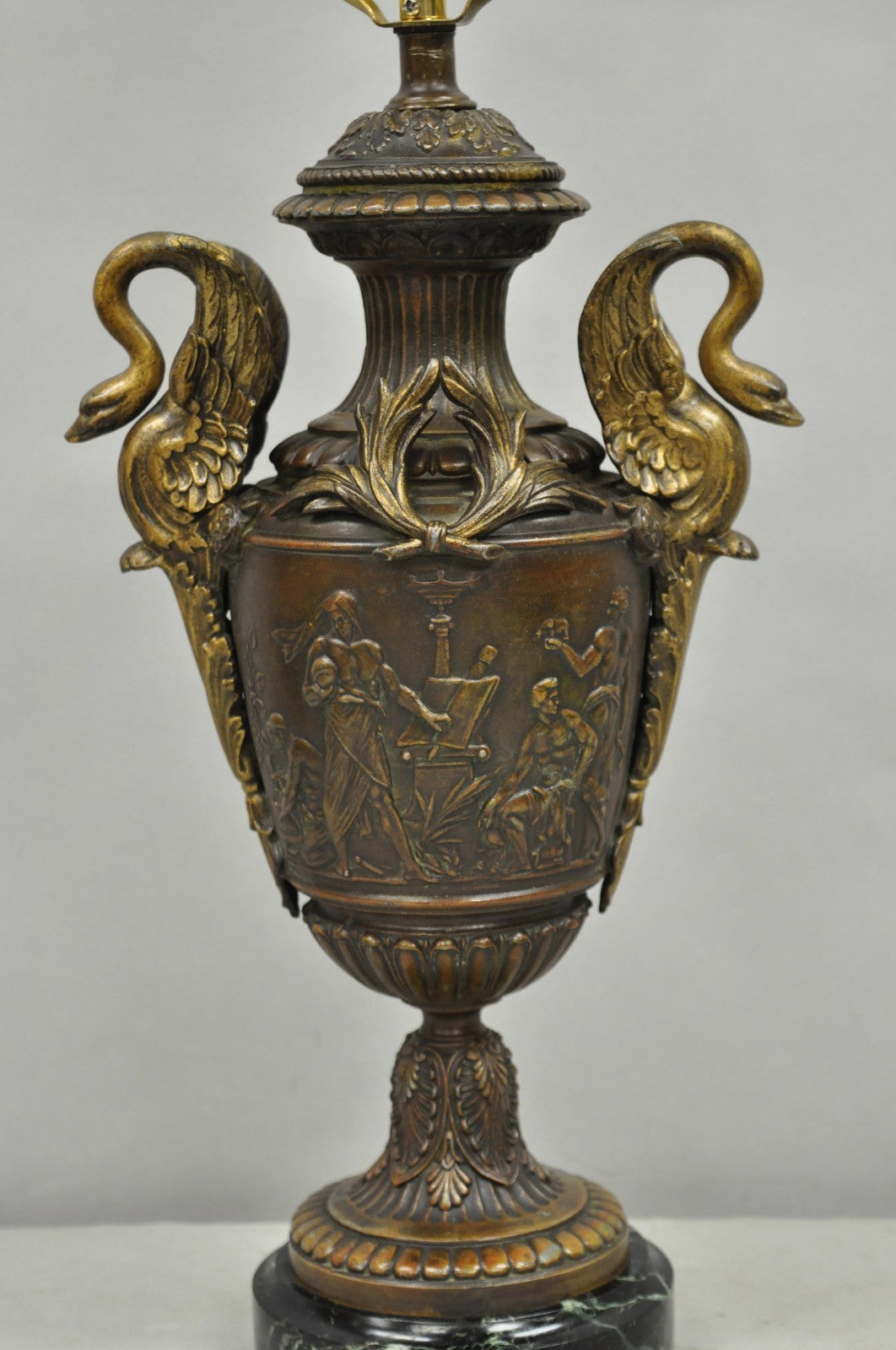 Antique French Neoclassical Style Bronze Figural Swans Table Lamp Signed Picault