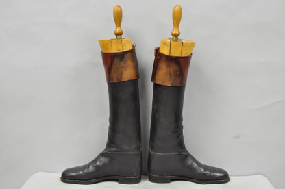 Vintage Maxwell London English Leather Black & Brown Horse Riding Boots w/ Trees