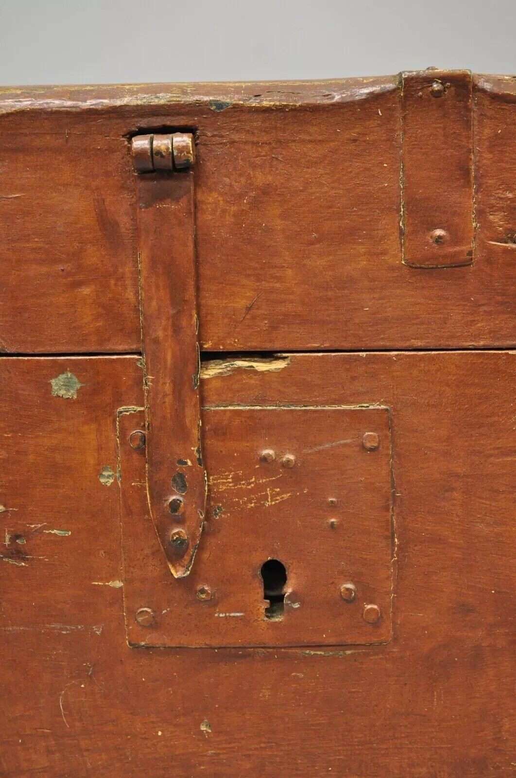19th C Antique Brown Distress Painted Pine Wood Dovetailed Blanket Chest Trunk