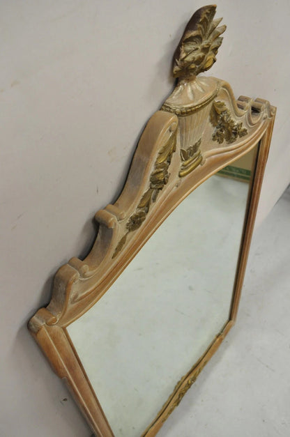 Vintage French Country Provincial Louis XV Style Carved Wood Urn Wall Mirror