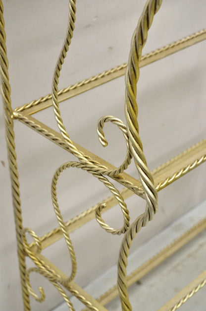 Italian Hollywood Regency Iron Rope Tassel Silver Gold 5 Tier Etagere Bookcase