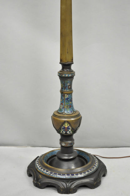 Antique Cloisonne Chinese Patinated Bronze Porcelain Enamel Pole Floor Lamp