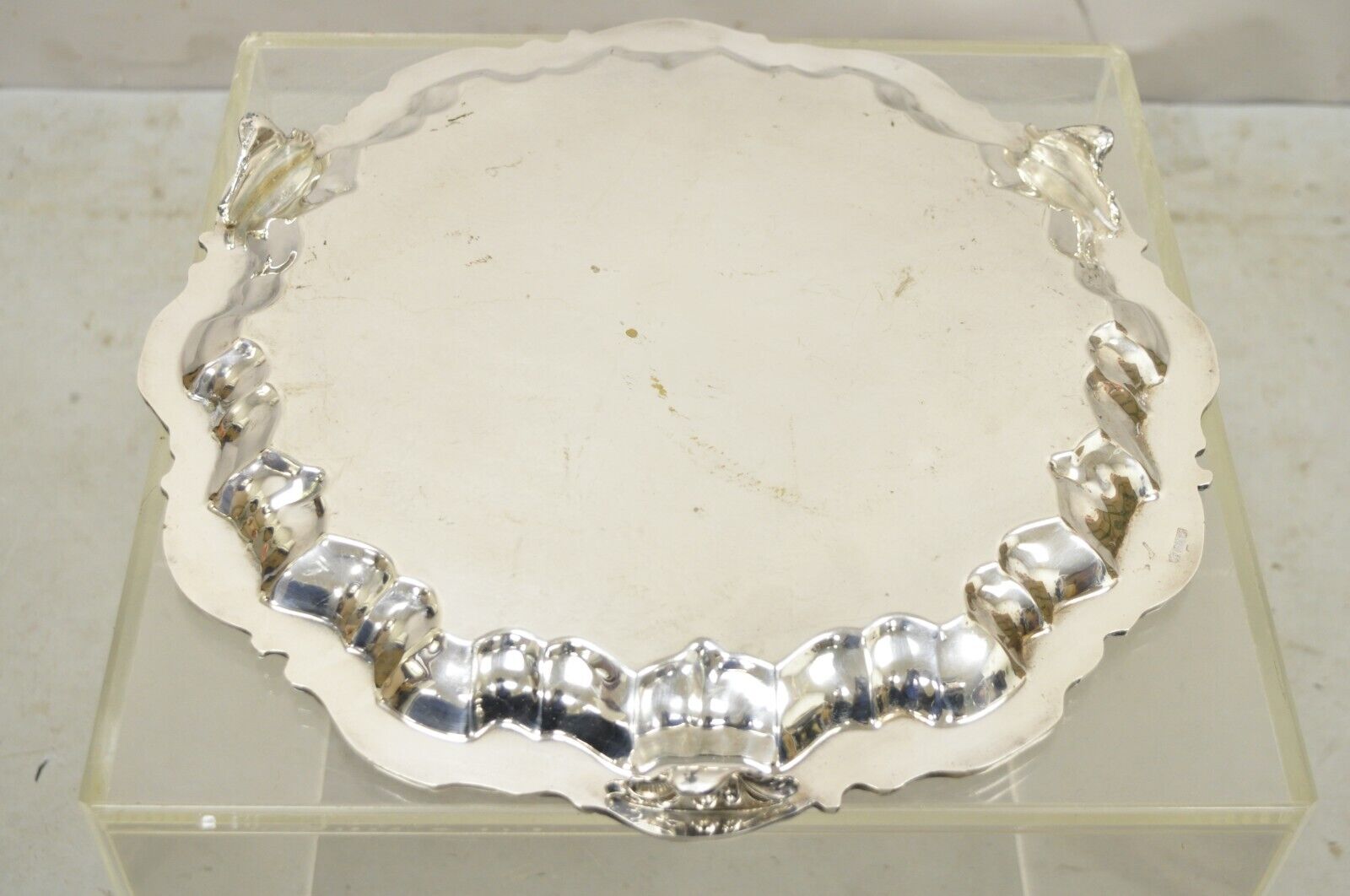 BSC English Silver Plated Victorian Style Round Scalloped Serving Platter Tray