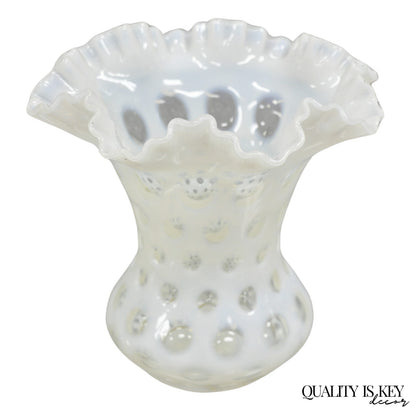 Vintage Fenton White Coin Dot Opalescent Art Glass Ruffle Edge Flower Vase