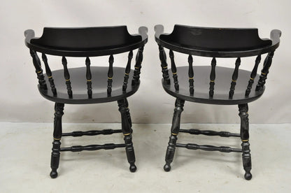 Vintage S. Bent & Bros Black Painted Eagle Colonial Pub Arm Chairs - a Pair