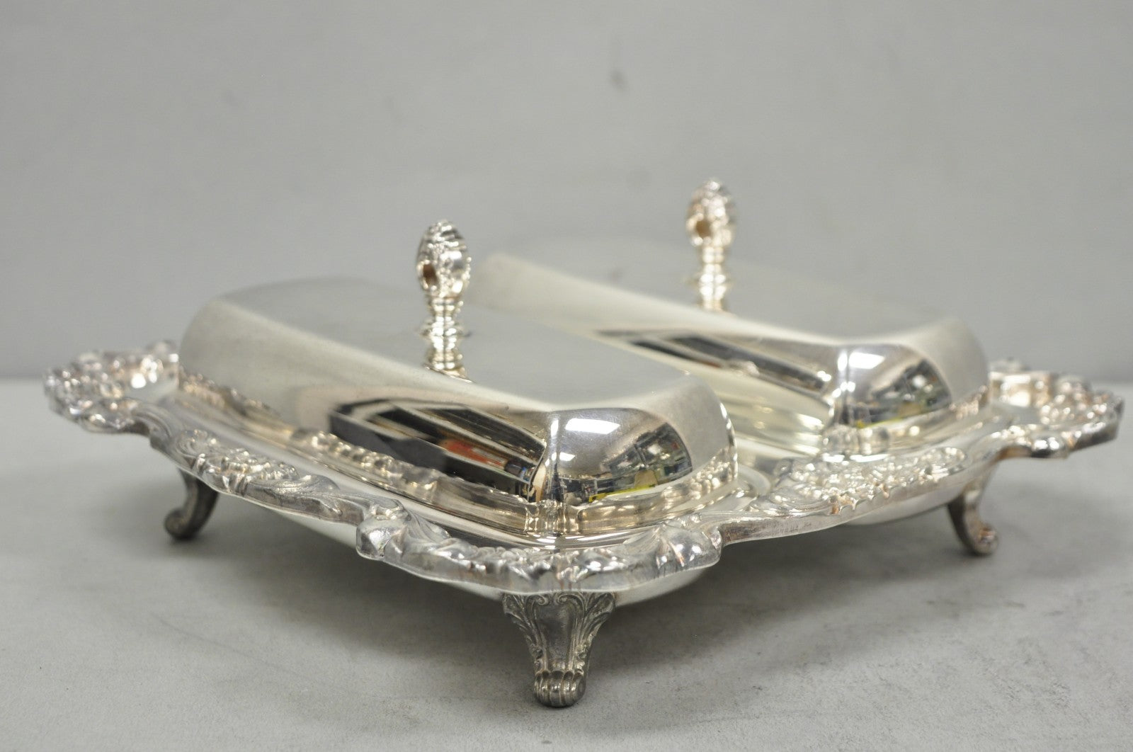 Vintage Poole Lancaster Rose Victorian Silver Plated Twin Double Butter Dish
