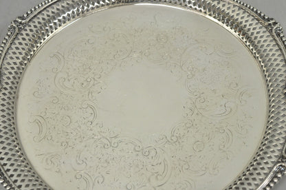 Vintage Barker Ellis English Edwardian Silver Plated Pierced Round Platter Tray