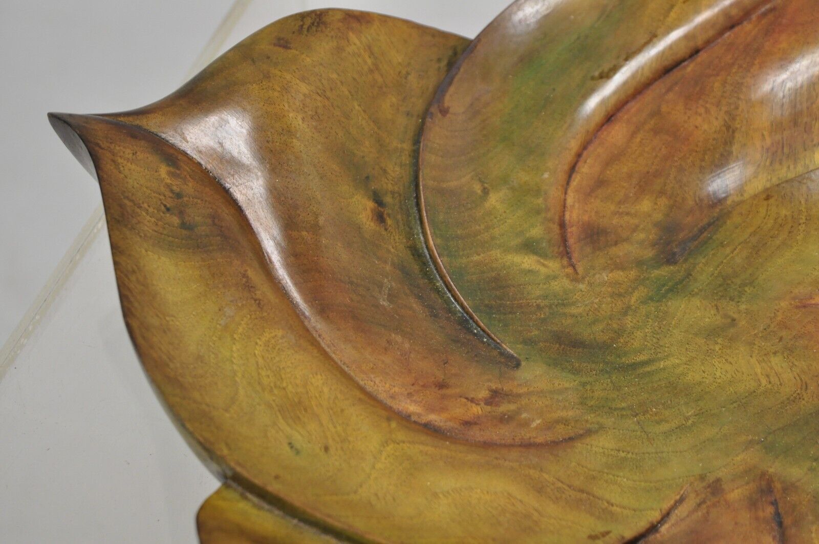 Vintage Dan Karner Mid Century Modern Square Carved Wood Leaf Centerpiece Bowl