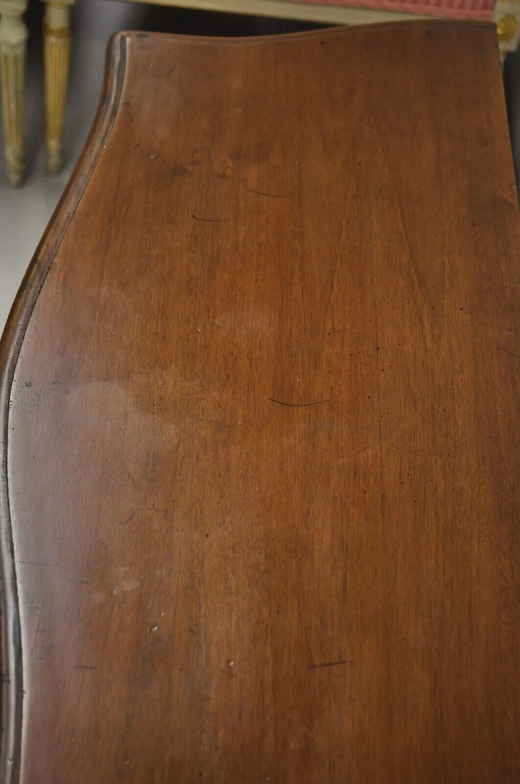 Vintage Louis XV Style Carved Walnut 2 Drawer Chest Italian Small Bombe Commode