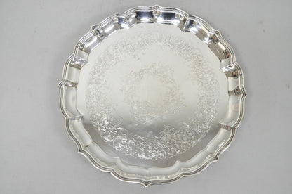 Vintage International Silver Co Large Round Silver Plated Footed Serving Tray