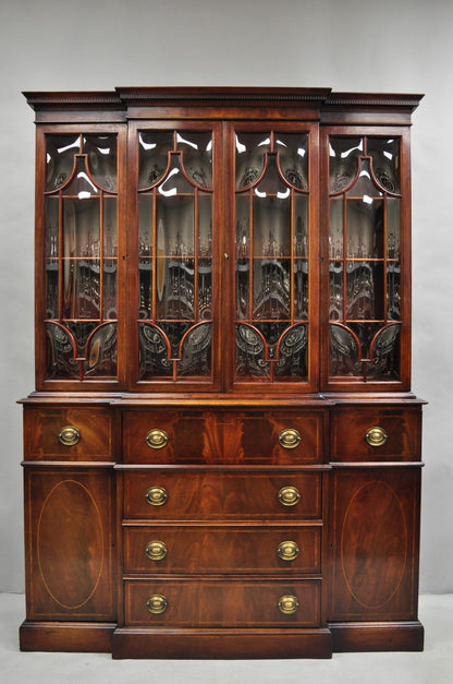 Antique Georgian Mahogany Bubble Glass Breakfront Cabinet Bookcase by Vanleigh