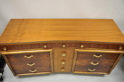 Mid Century Modern Art Deco Walnut Long Dresser Credenza w Mirror by Joerns Bros