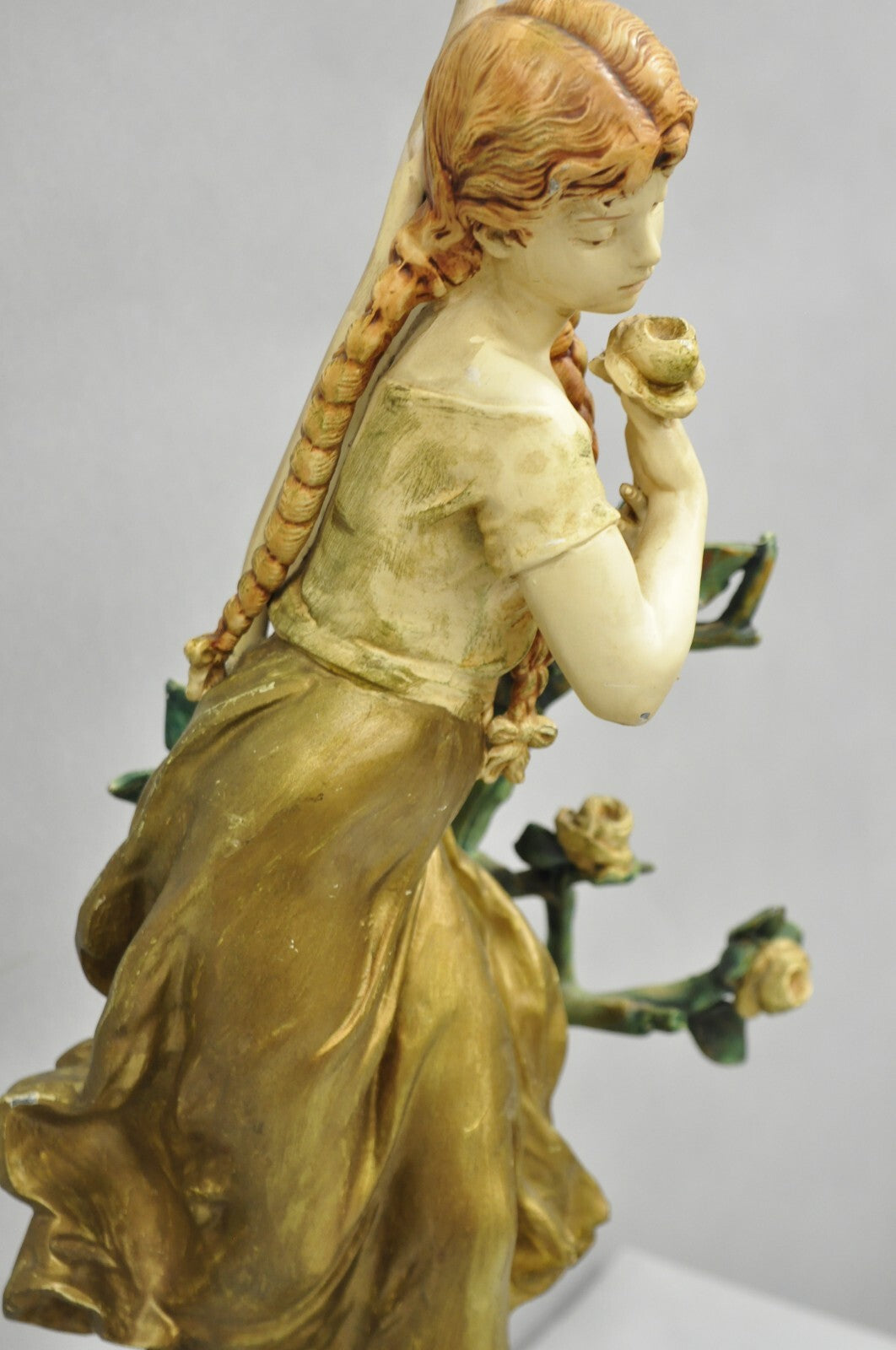 Antique L&F Moreau Spelter Metal Painted Figural "Young Girl" Table Lamp