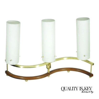 Vintage Mid Century Modern Stilnovo Brass Walnut & Glass Sculptural Table Lamp