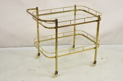Vintage Mid Century Modern Brass Bar Tea Cart with Glass Shelves
