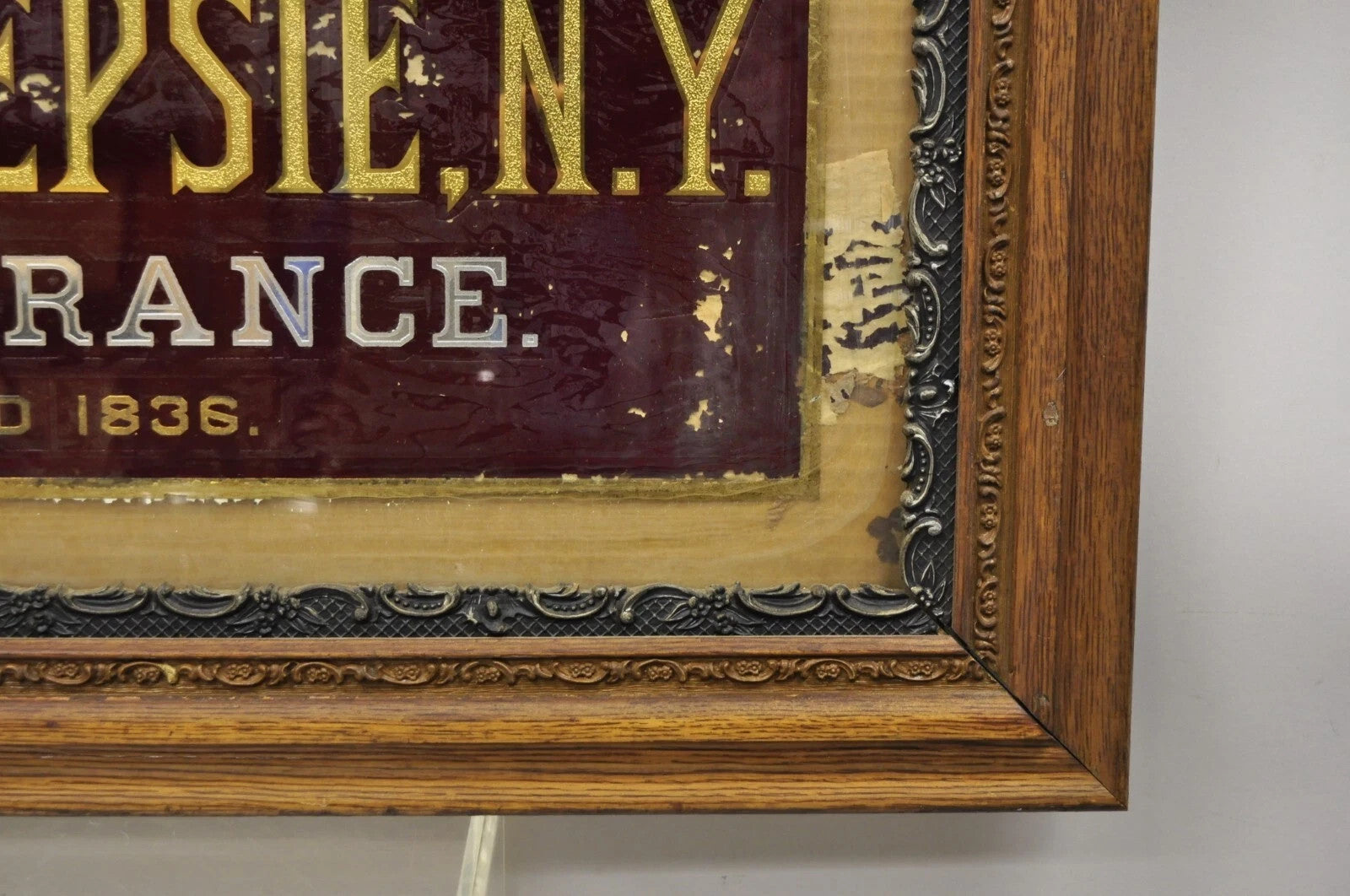 Antique Dutchess of Poughkeepsie NY Fire Insurance Reverse Painted Glass Sign