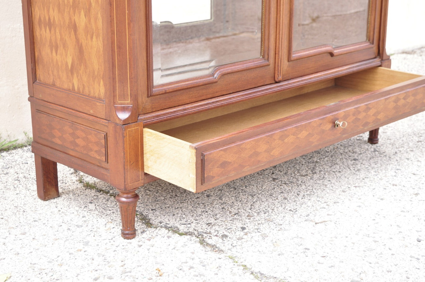 Antique French Louis XVI Style 94" Curio China Display Cabinet Bookcase w Bronze