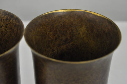 Antique French Art Deco Bronze Fluted Altar Vase w/ Butterfly Moth - a Pair