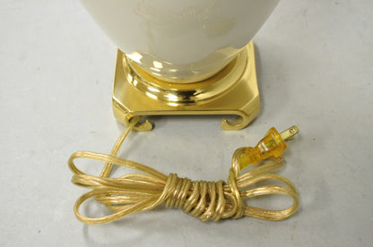 Lenox USA Vintage Porcelain and Brass Cream Jardinierie Decorated Table Lamp