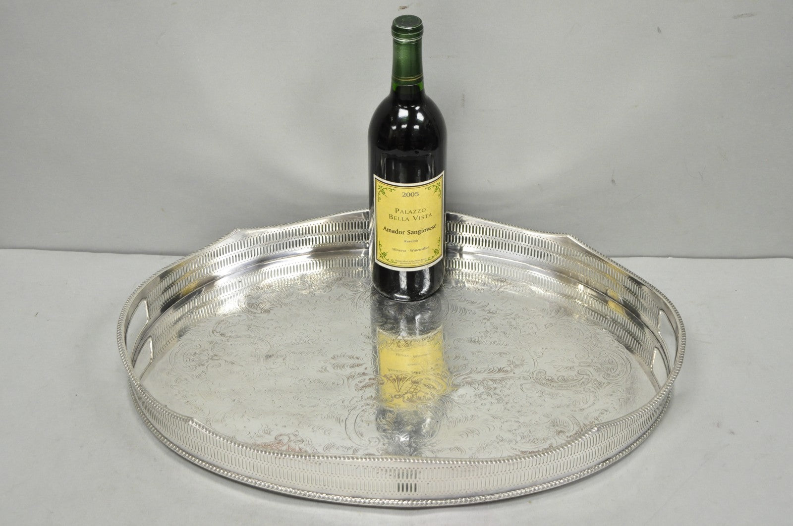 Vintage English Edwardian Silver Plated Oval Scalloped Gallery Bar Platter Tray