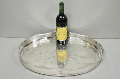 Vintage English Edwardian Silver Plated Oval Scalloped Gallery Bar Platter Tray