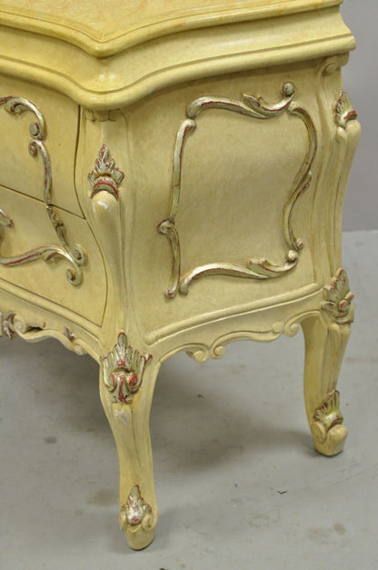 Italian Rococo Cream Lacquer 2 Drawer Nightstands Bombe Bedside Commode - a Pair